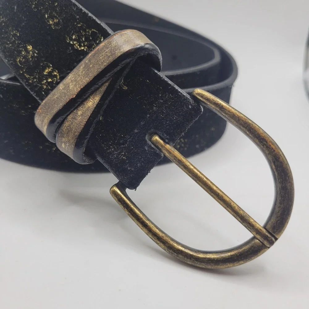 Vintage Gap Belt Small Black Suede Leather Gold Metallic Floral Antique Boho